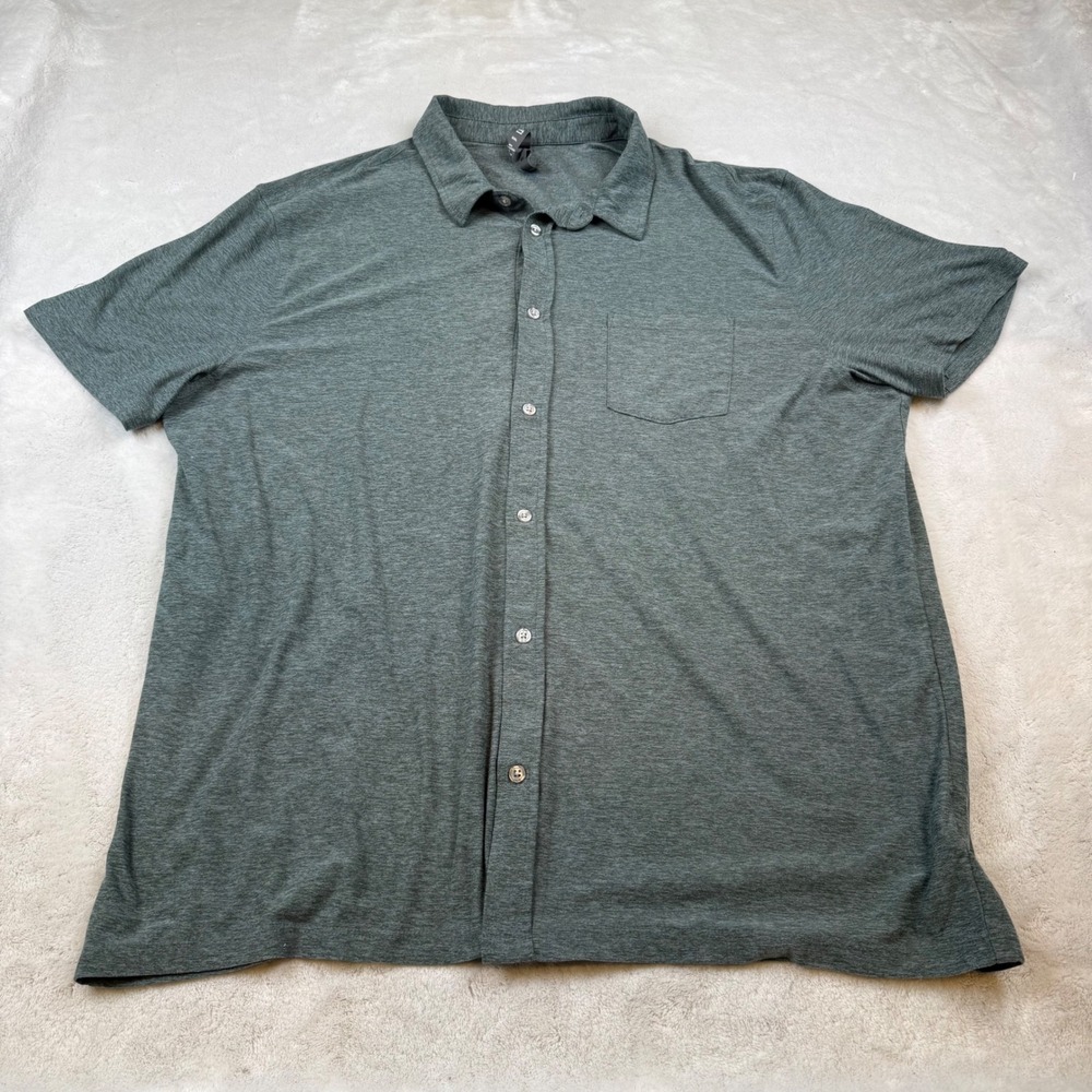 Vuori‎ Mens Short Sleeve Button Down Shirt Heathered Green Performance Polo XXL